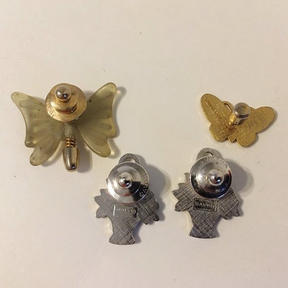 Lapel Pins Tie Tack Lot 4 Butterfly Flower Baskets Signed Avon Sarah Cov Brooch - Picture 7 of 9